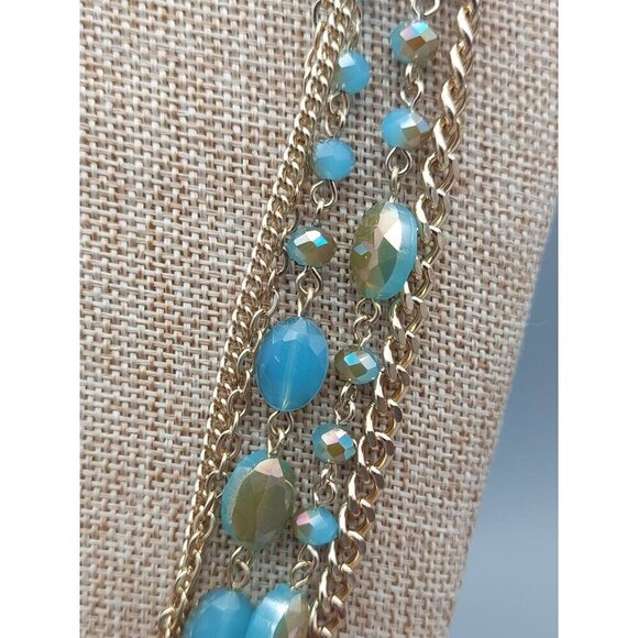 Premier Designs Gold Tone Multi Chain & Blue AB Wash Beaded Convertible Necklace - Picture 5 of 12